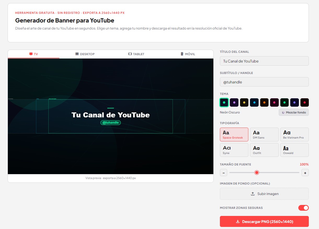 Temas disponibles en el generador de banner para YouTube de A Skill Worker