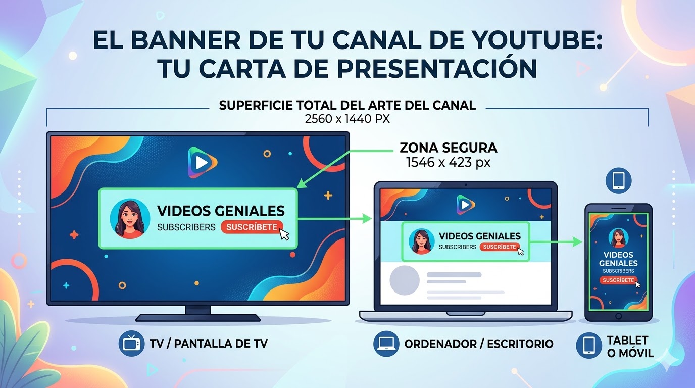 Tamaño del banner de YouTube y zonas seguras por dispositivo