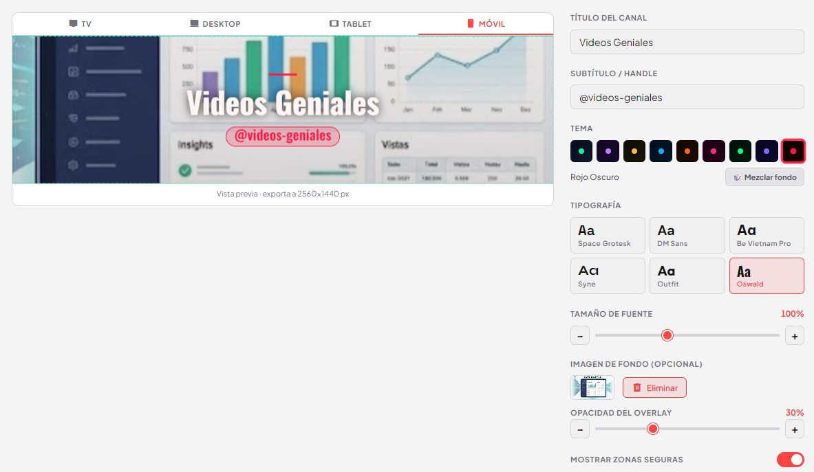 Vista previa del banner de YouTube en TV, escritorio, tablet y móvil