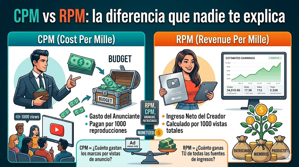 Diferencia entre CPM y RPM en YouTube